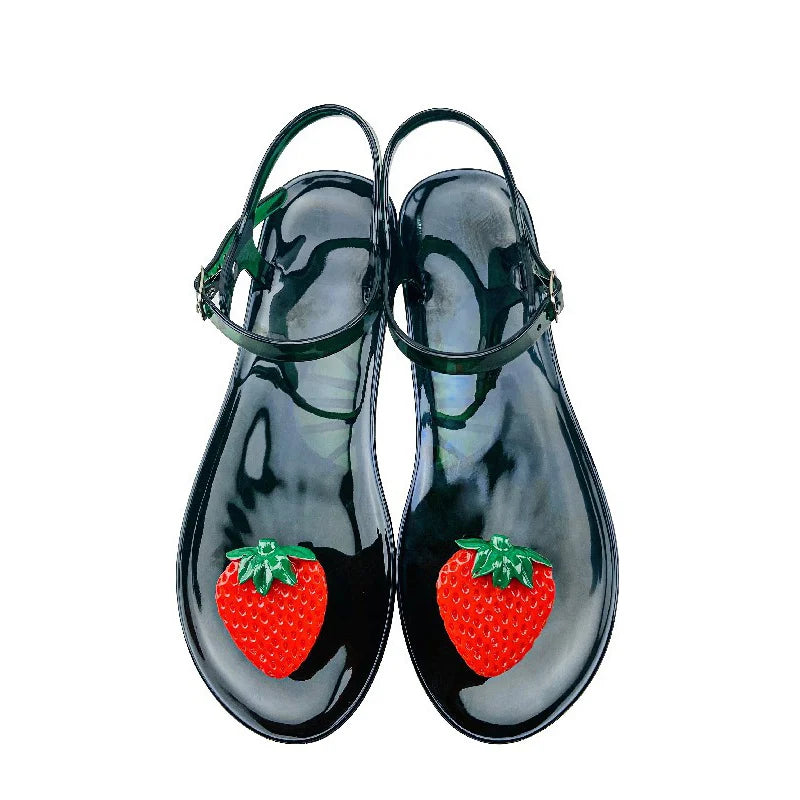 Women Fruit Jelly Sandals PVC Flat Flip-flop Sandal Ladies Summer Outdoor Fashion Non-slip Buckle Strap Beach Shoes Slides