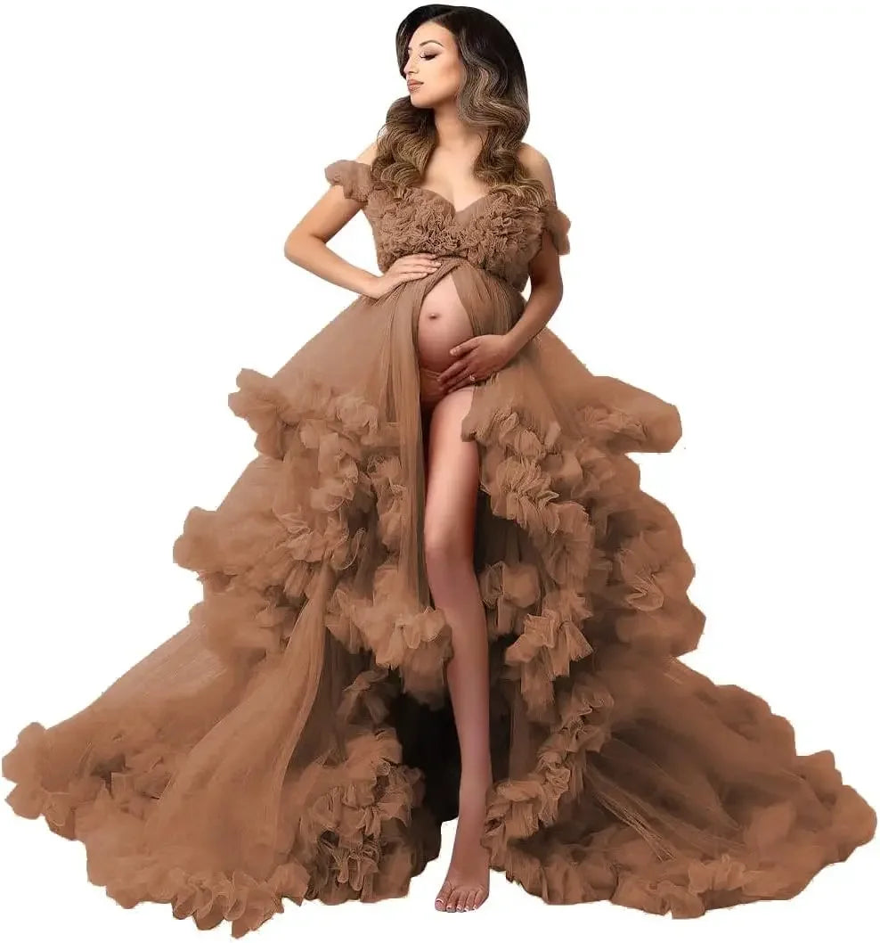 Puffy Ruffles Tulle Maternity Dress for Photoshoots & Baby Showers