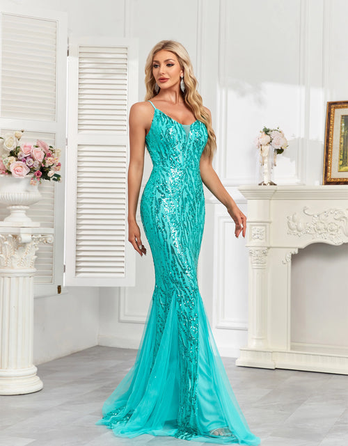 Load image into Gallery viewer, Glamorous Party Halter Sequin Gown with Luxurious Fishtail Net Skirt
