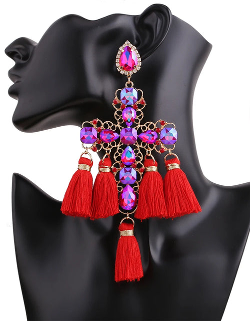 Load image into Gallery viewer, Statement Rhinestone Tassel Drop Earrings – Crystal Dangle Jewelry for Women
