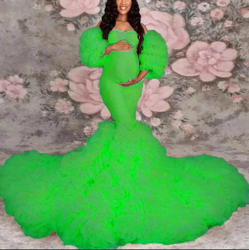 Chic Mermaid Maternity Robe – Off-Shoulder Sweetheart Photo Shoot Gown