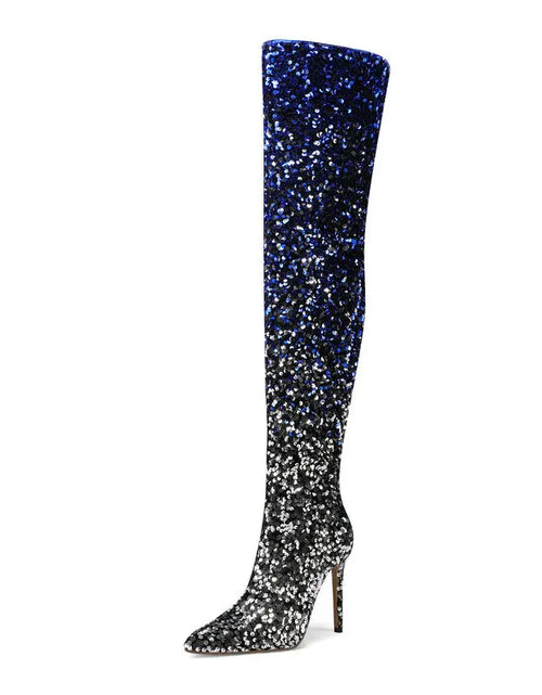 Load image into Gallery viewer, Shimmer &amp; Stride: Gradient Sequin Over-the-Knee Boots with 11CM Heels
