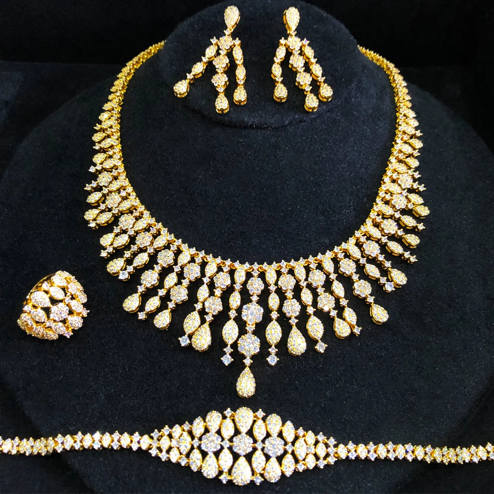 New Trendy 4PCS Full Micro CZ Luxury African Jewelry Set – Wedding Party Zircon Crystal Indian Necklace & Earrings for Women