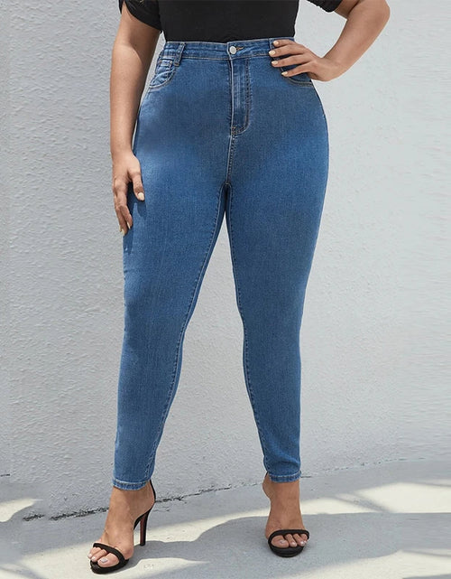 Load image into Gallery viewer, Plus-Size High-Waist Stretch Mom Jeans – Skinny Washed Denim for Women with 100kg+ Fit
