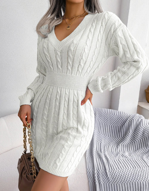 Load image into Gallery viewer, Cozy Knitted Sweater Dress for Women – Slim Waist, Long Sleeve Knitwear for Autumn &amp; Winter
