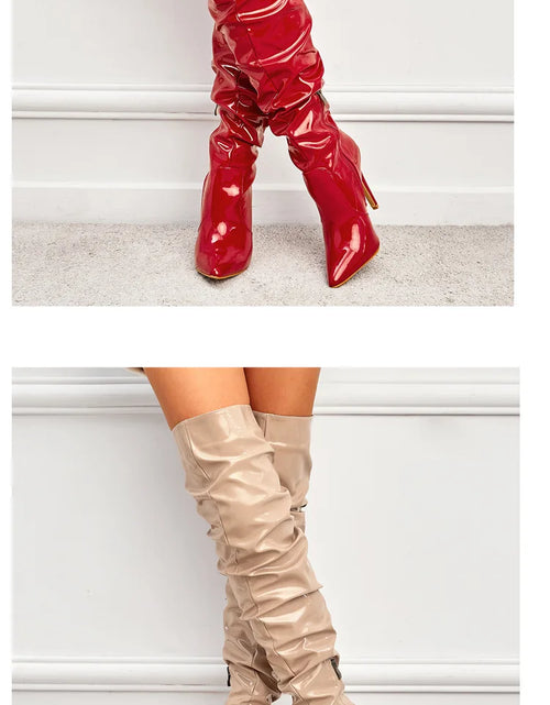 Load image into Gallery viewer, Command Attention: High-Heeled Patent Leather Thigh-High Boots
