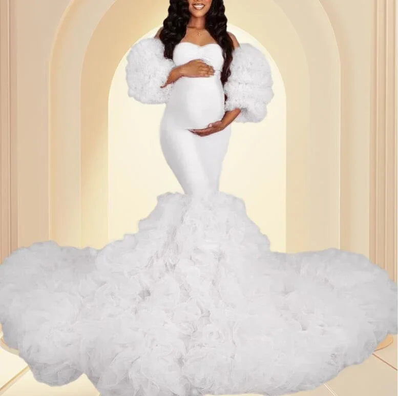 Glamorous Maternity Tulle Maxi Gown – Perfect for Photoshoots and Baby Showers