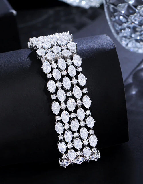 Load image into Gallery viewer, Luxury Sparkly Cubic Zirconia Wide Bridal Bracelet – Elegant Silver Statement Jewelry
