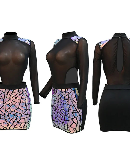 Load image into Gallery viewer, Sexy Sequined Tassel Mini Dress – Mesh See-Through Long Sleeve Party Dress
