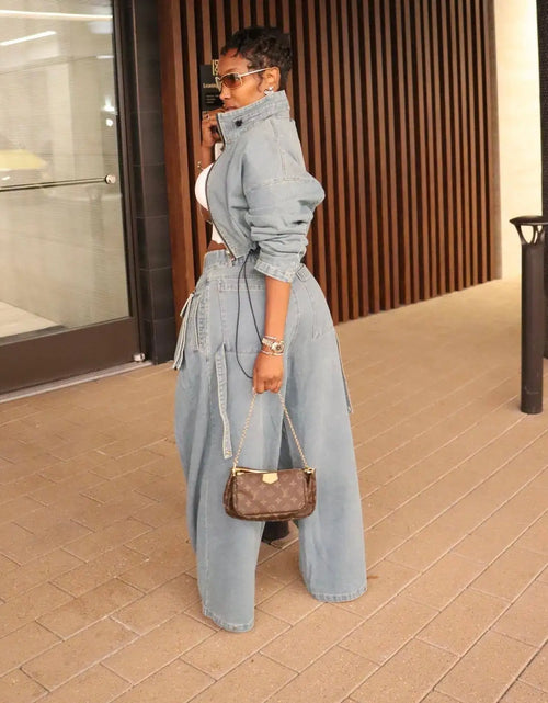 Load image into Gallery viewer, Retro Fashion Wide Leg Denim Two-Piece Set – Women’s Casual Loose Fit Club Outfit
