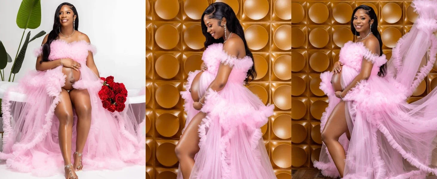 Puffy Ruffles Tulle Maternity Dress for Photoshoots & Baby Showers