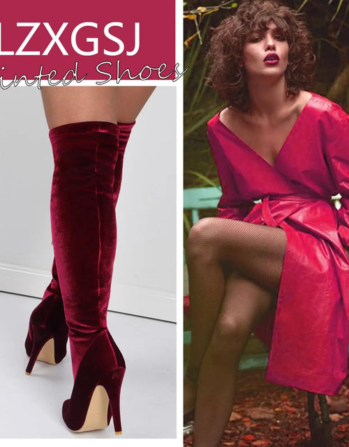 Load image into Gallery viewer, Velvet Elegance: Over-the-Knee Heeled Boots for Sophisticated Glamour
