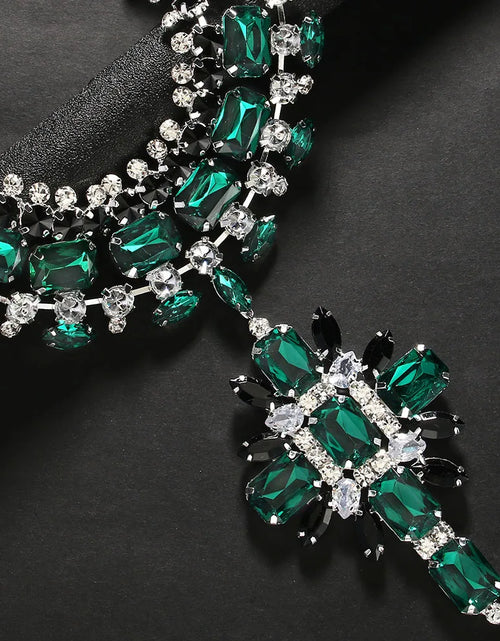 Load image into Gallery viewer, Green Cross Pendant Choker Necklace – Rhinestone Bridal Collar &amp; Statement Party Jewelry
