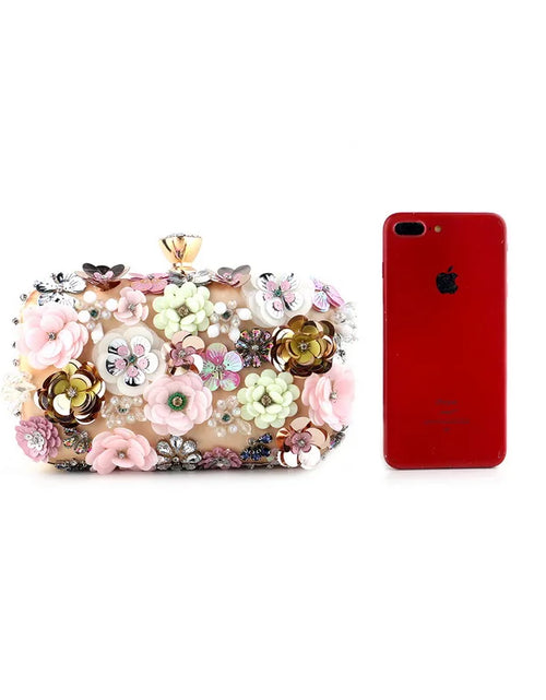 Load image into Gallery viewer, Luxury Floral Diamond Embroidered Clutch – Elegant Evening Handbag with Chain Strap
