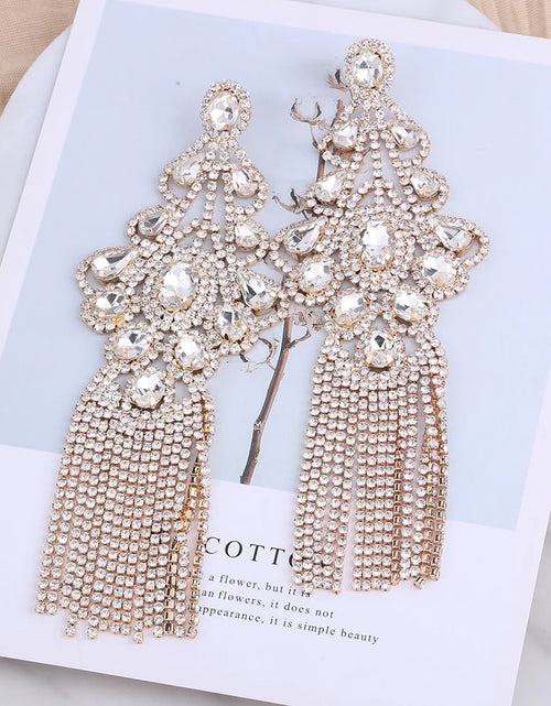 Load image into Gallery viewer, Statement Rhinestone Tassel Drop Earrings – Crystal Dangle Jewelry for Women
