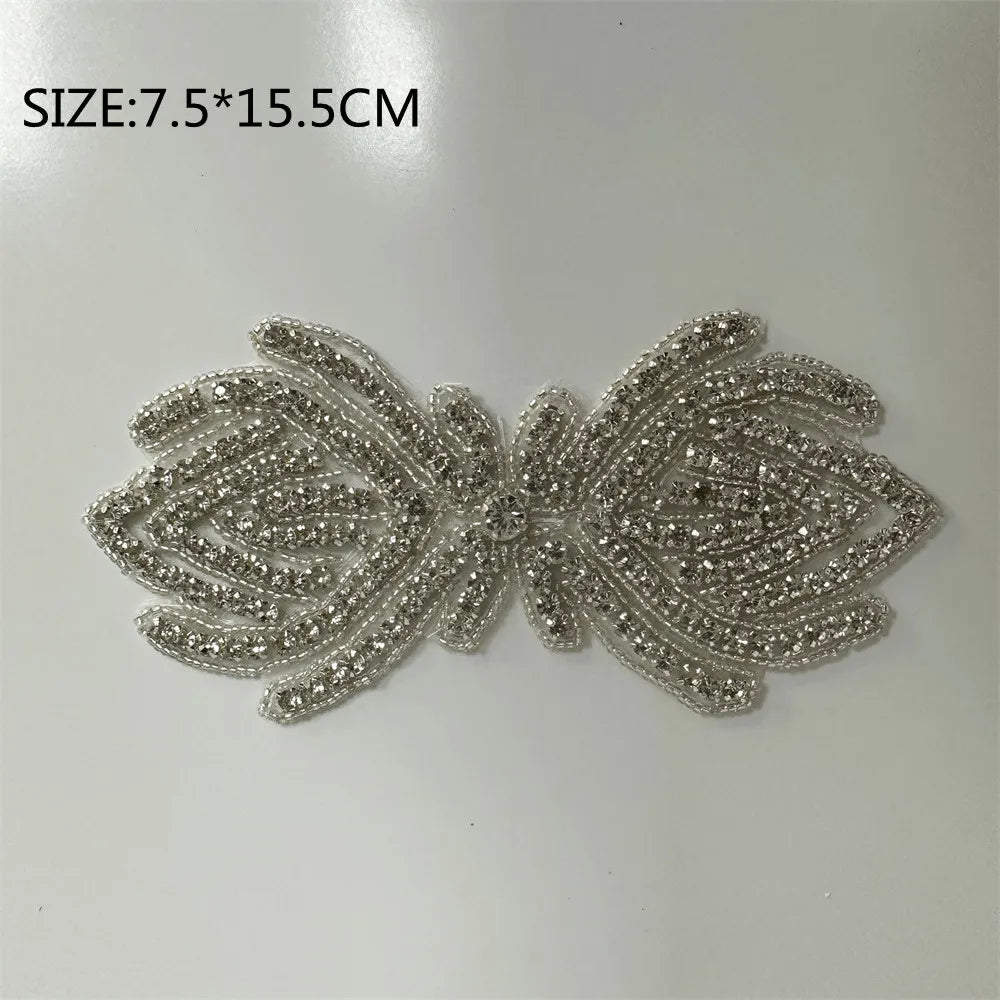 AB Silver Rhinestone Flower Applique – Elegant Iron-On/Sew-On Decoration for Wedding Dresses & Clothes