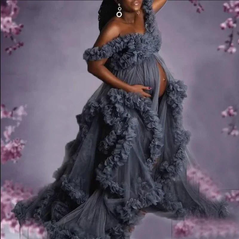 Puffy Ruffles Tulle Maternity Dress for Photoshoots & Baby Showers