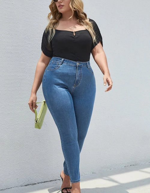 Load image into Gallery viewer, Plus-Size High-Waist Stretch Mom Jeans – Skinny Washed Denim for Women with 100kg+ Fit
