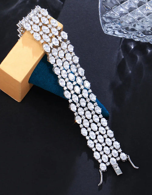 Load image into Gallery viewer, Luxury Sparkly Cubic Zirconia Wide Bridal Bracelet – Elegant Silver Statement Jewelry
