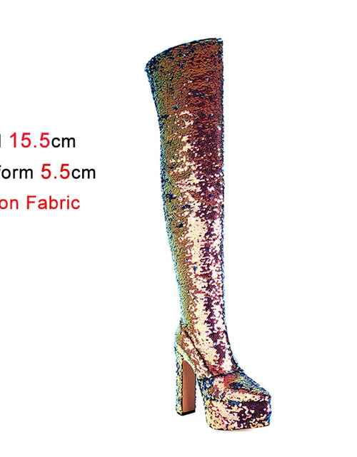 Load image into Gallery viewer, Showstopper: Sequin Over-the-Knee Platform Boots with High Heels
