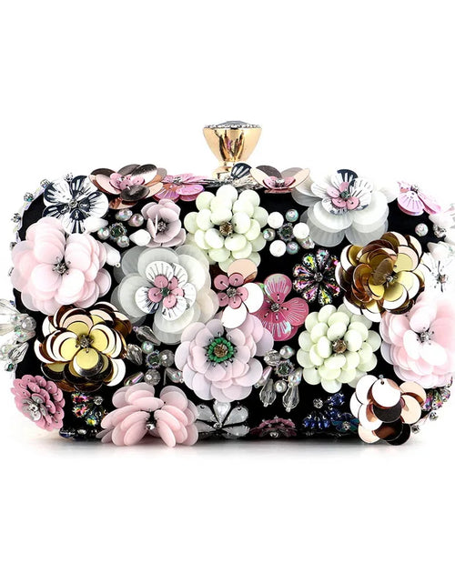 Load image into Gallery viewer, Luxury Floral Diamond Embroidered Clutch – Elegant Evening Handbag with Chain Strap
