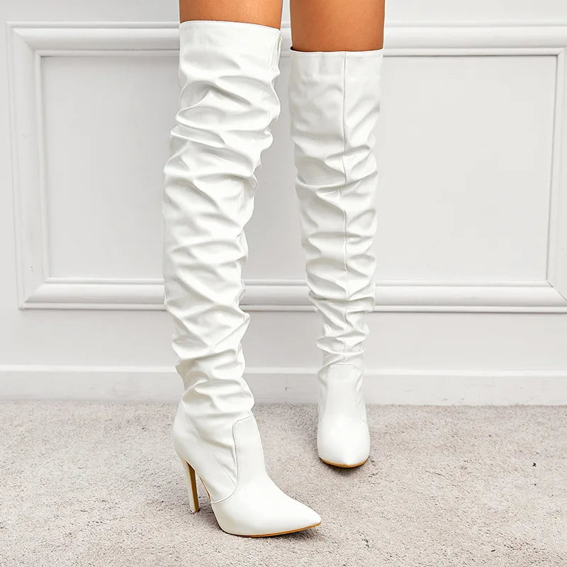 Command Attention: High-Heeled Patent Leather Thigh-High Boots