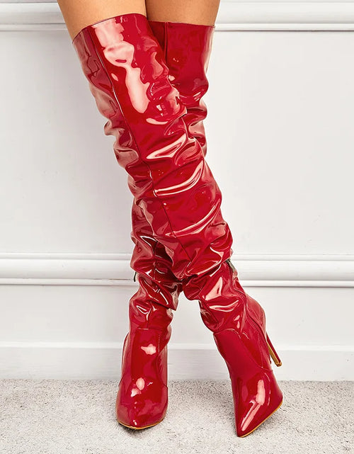 Load image into Gallery viewer, Command Attention: High-Heeled Patent Leather Thigh-High Boots
