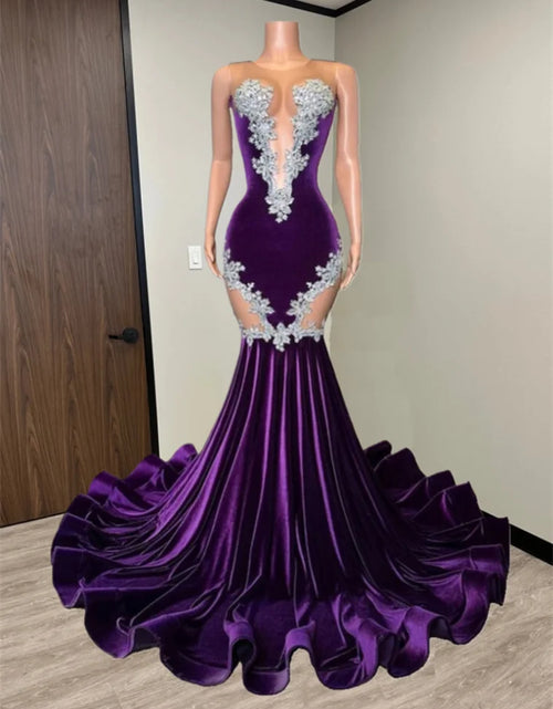 Load image into Gallery viewer, Royal Amethyst – Luxury Diamond Purple Velvet Prom &amp; Party Dress
