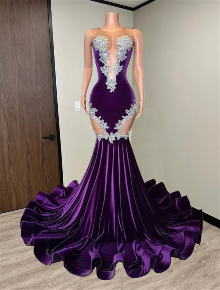 Royal Amethyst – Luxury Diamond Purple Velvet Prom & Party Dress