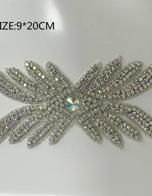 Load image into Gallery viewer, AB Silver Rhinestone Flower Applique – Elegant Iron-On/Sew-On Decoration for Wedding Dresses &amp; Clothes
