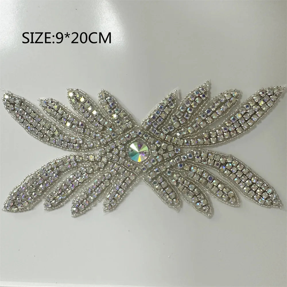 AB Silver Rhinestone Flower Applique – Elegant Iron-On/Sew-On Decoration for Wedding Dresses & Clothes