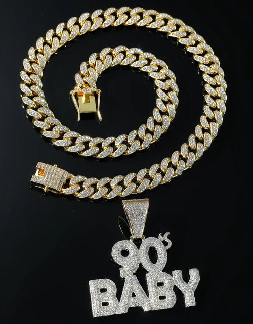 Load image into Gallery viewer, 90’s Baby Bling: Rhinestone Letter Pendant with Miami Link Chain
