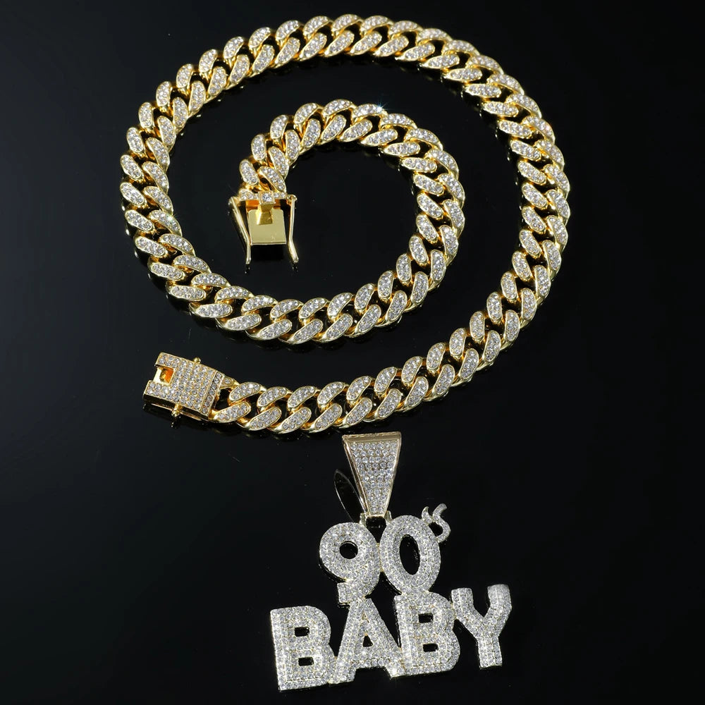 90’s Baby Bling: Rhinestone Letter Pendant with Miami Link Chain