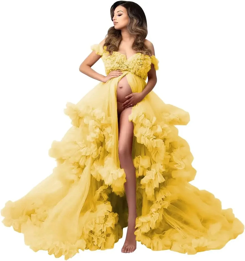 Puffy Ruffles Tulle Maternity Dress for Photoshoots & Baby Showers