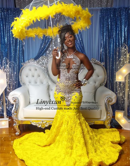 Load image into Gallery viewer, Luxury Yellow Sequin Mermaid Gala Gown with Sheer Neck
