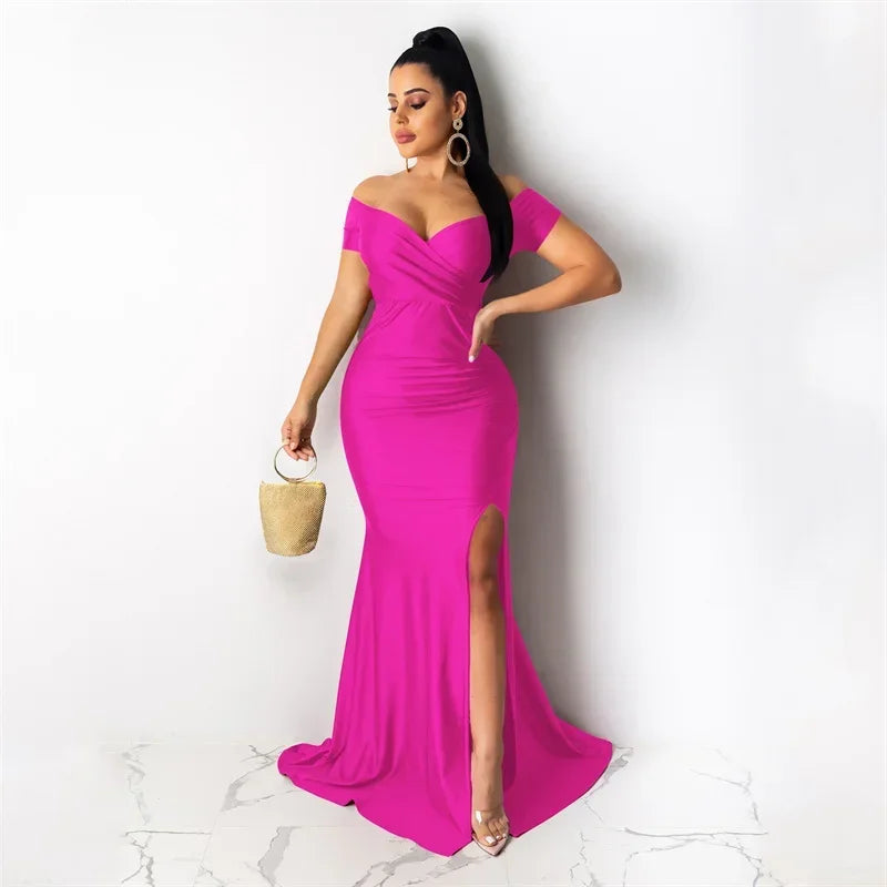 Timeless Elegance: Sexy Off-Shoulder V-Neck Mermaid Evening Dress for Women