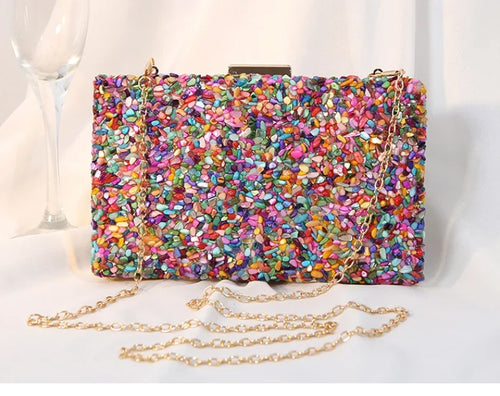 Load image into Gallery viewer, Luxury Colorful Stone Evening Bag – Designer Wedding &amp; Party Crossbody with Chain Wallet
