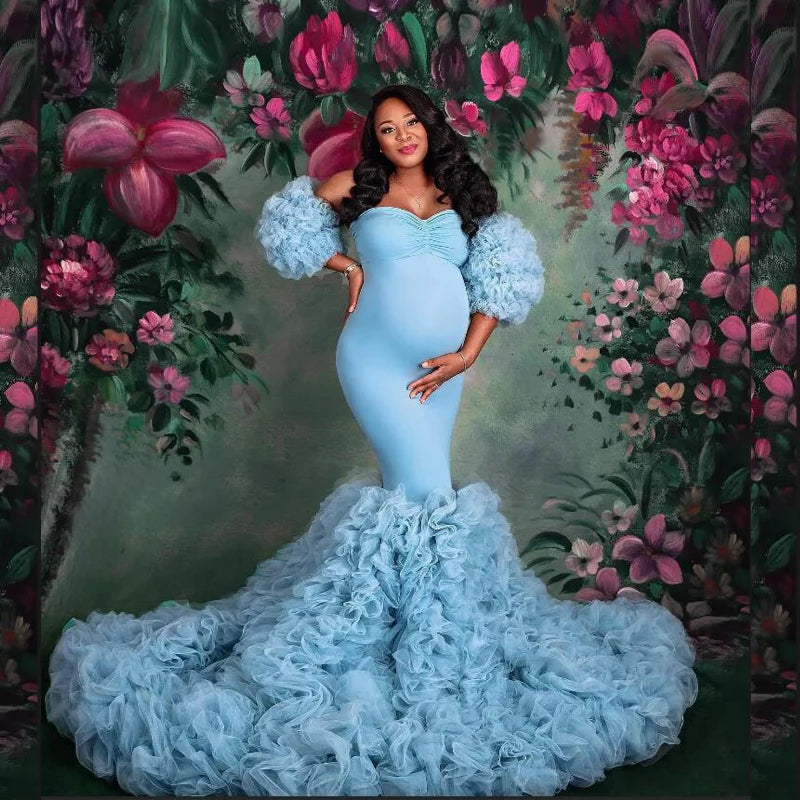 Chic Mermaid Maternity Robe – Off-Shoulder Sweetheart Photo Shoot Gown