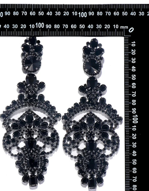 Load image into Gallery viewer, Exaggerated Black Crystal Statement Earrings – Oversized Rhinestone Dangle Prom Jewelry for Women
