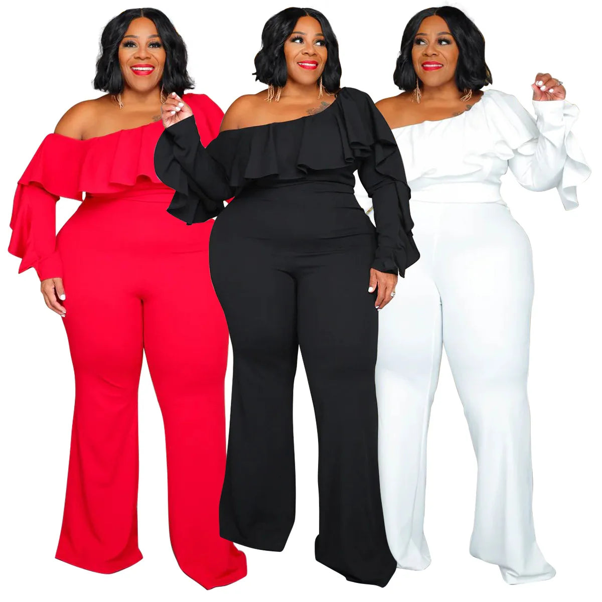 Plus-Size Wide-Leg Jumpsuit – Black Urban Leisure Summer Bodysuit for Women