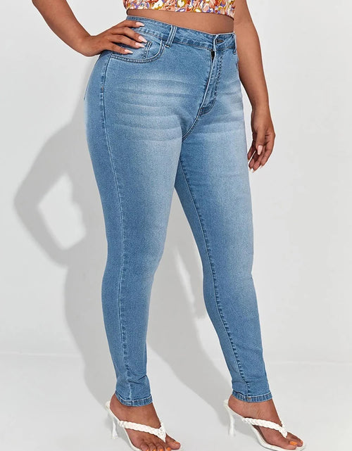 Load image into Gallery viewer, Plus-Size High-Waist Stretch Mom Jeans – Skinny Washed Denim for Women with 100kg+ Fit
