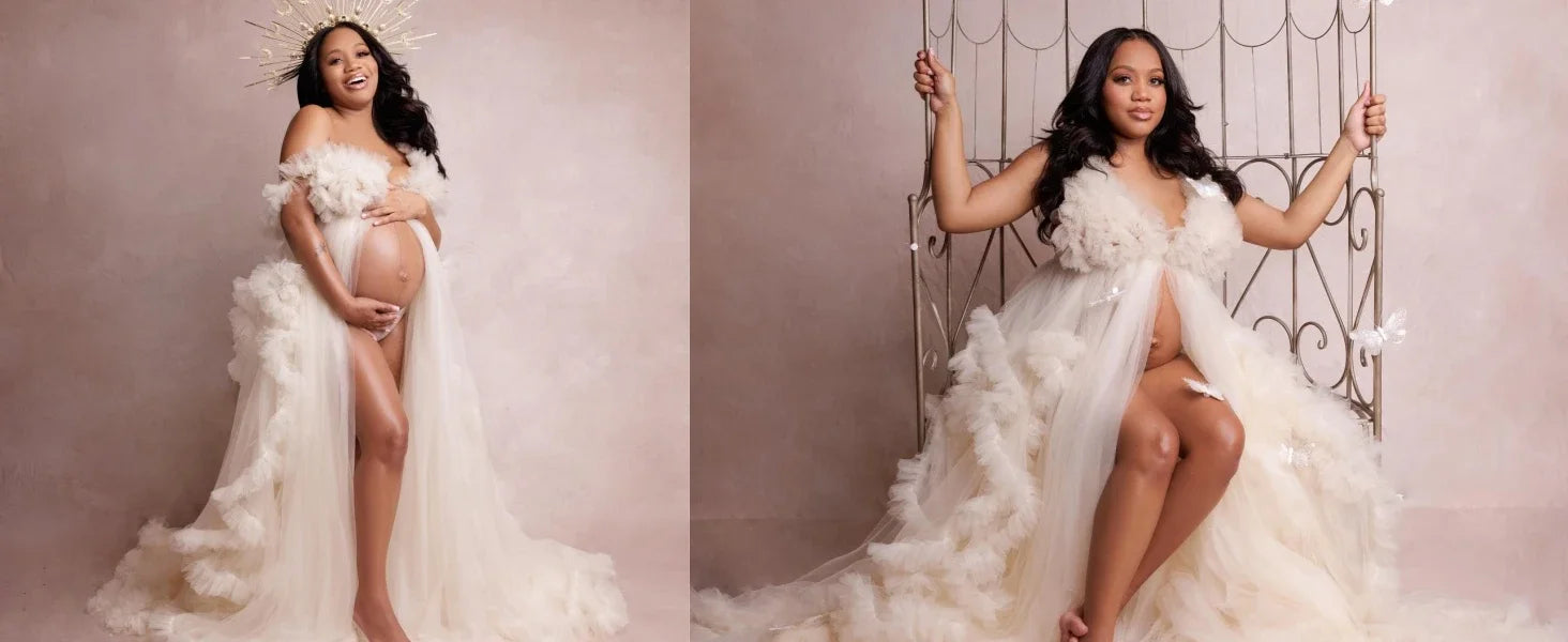 Puffy Ruffles Tulle Maternity Dress for Photoshoots & Baby Showers