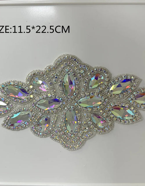 Load image into Gallery viewer, AB Silver Rhinestone Flower Applique – Elegant Iron-On/Sew-On Decoration for Wedding Dresses &amp; Clothes
