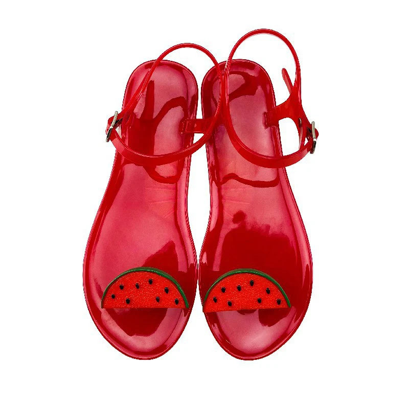 Women Fruit Jelly Sandals PVC Flat Flip-flop Sandal Ladies Summer Outdoor Fashion Non-slip Buckle Strap Beach Shoes Slides