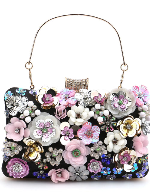 Load image into Gallery viewer, Luxury Floral Diamond Embroidered Clutch – Elegant Evening Handbag with Chain Strap
