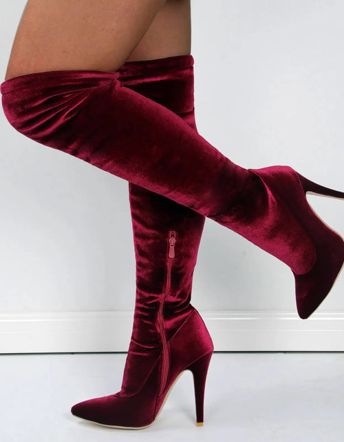 Load image into Gallery viewer, Velvet Elegance: Over-the-Knee Heeled Boots for Sophisticated Glamour
