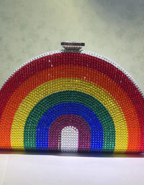 Load image into Gallery viewer, Rainbow Crystal Half-Moon Clutch – Luxury Rhinestone Evening Bag for Weddings &amp; Parties
