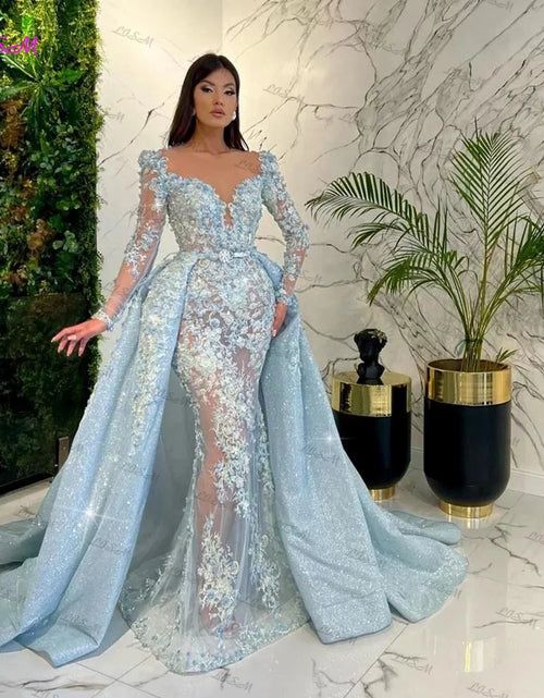 Load image into Gallery viewer, Dubai Glamour: Luxury Long Sleeve Mermaid Evening Dress with Sparkly Crystals
