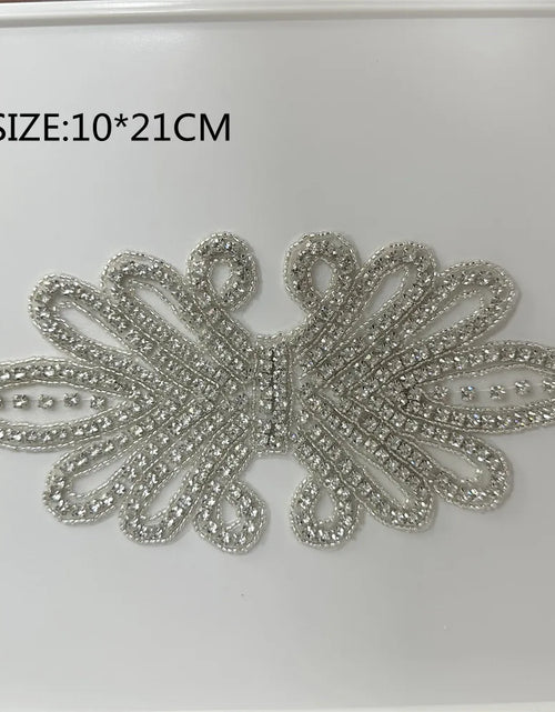 Load image into Gallery viewer, AB Silver Rhinestone Flower Applique – Elegant Iron-On/Sew-On Decoration for Wedding Dresses &amp; Clothes
