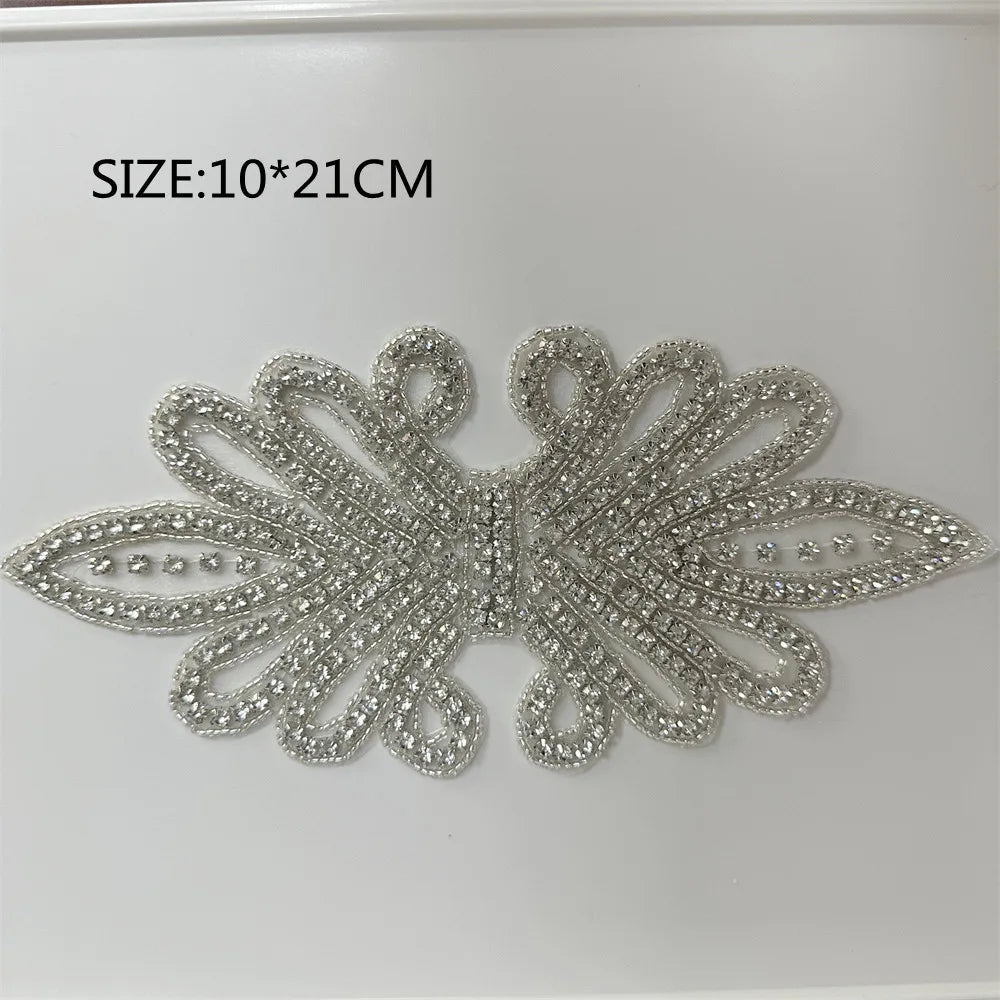 AB Silver Rhinestone Flower Applique – Elegant Iron-On/Sew-On Decoration for Wedding Dresses & Clothes